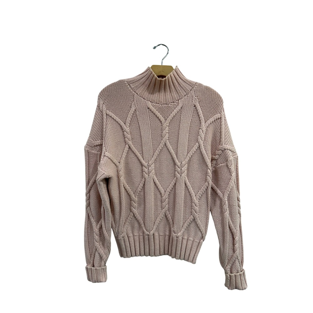 J.Crew Collection Pink Cable Mock Neck Pullover Cozy Sweater Cotton Blend XS